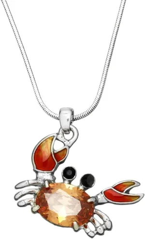 Falari Crab Pendant Necklace Rhinestone Crystal Rhodium High Polished