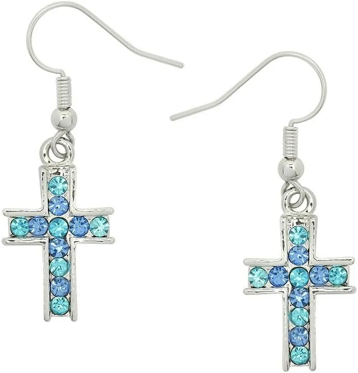 Falari Cross Earring or Pendant Necklace Rhinestone Crystal Rhodium High Polished