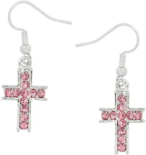 Falari Cross Earring or Pendant Necklace Rhinestone Crystal Rhodium High Polished