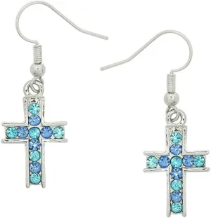 Falari Cross Earring or Pendant Necklace Rhinestone Crystal Rhodium High Polished