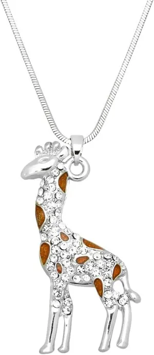 Falari Giraffe Pendant Necklace Rhinestone Crystal Rhodium High Polished