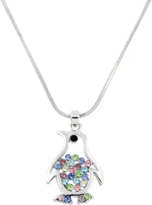 Falari Penguin Pendant Necklace Rhinestone Crystal Rhodium High Polished