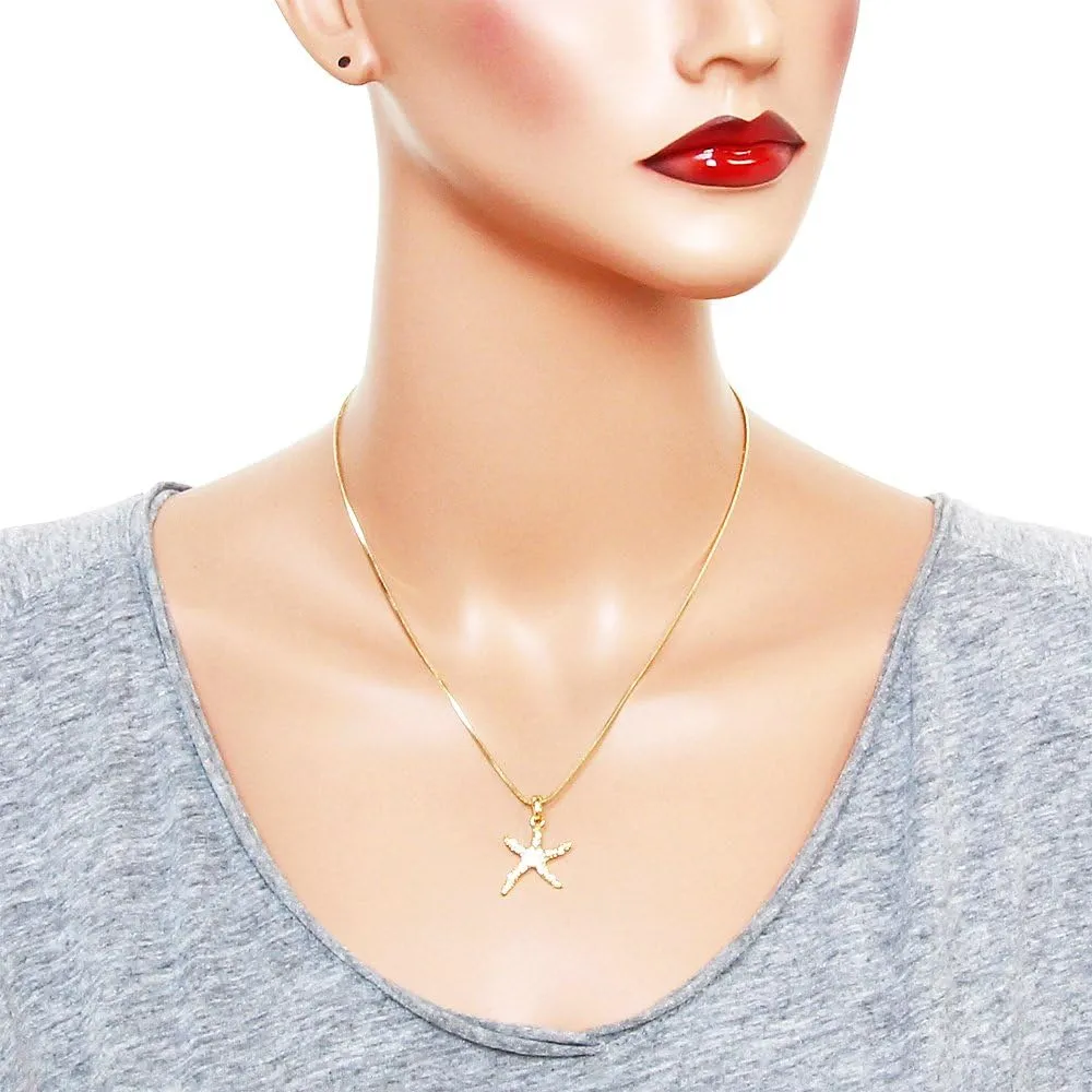 Falari Starfish Pendant Necklace Rhinestone Crystal Rhodium High Polished