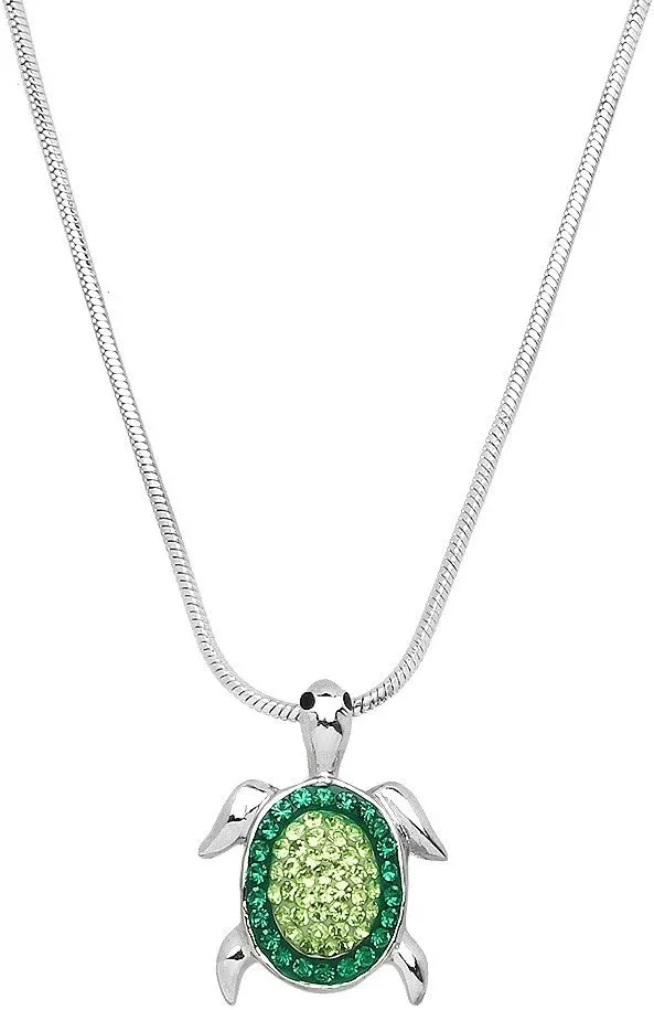 Falari Turtle Pendant Necklace Rhinestone Crystal Rhodium High Polished
