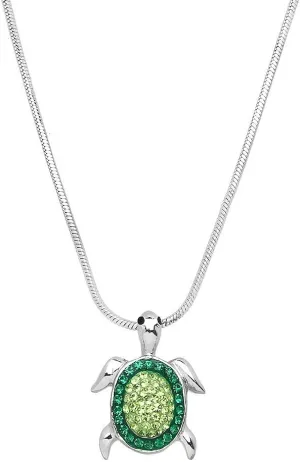 Falari Turtle Pendant Necklace Rhinestone Crystal Rhodium High Polished