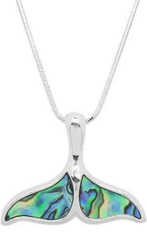 Falari Whale Tail Pendant Necklace Rhinestone Crystal Rhodium High Polished