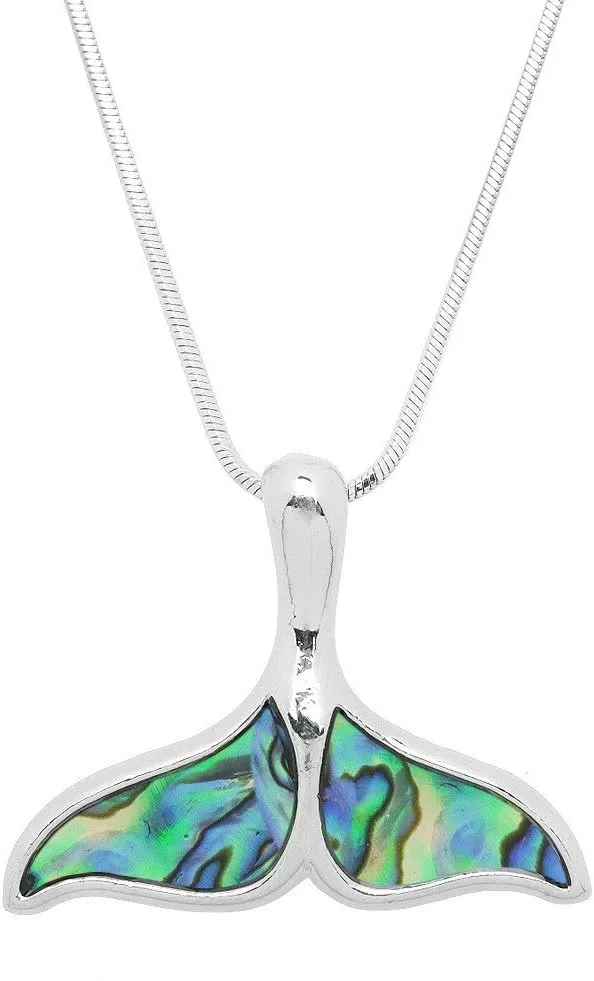 Falari Whale Tail Pendant Necklace Rhinestone Crystal Rhodium High Polished