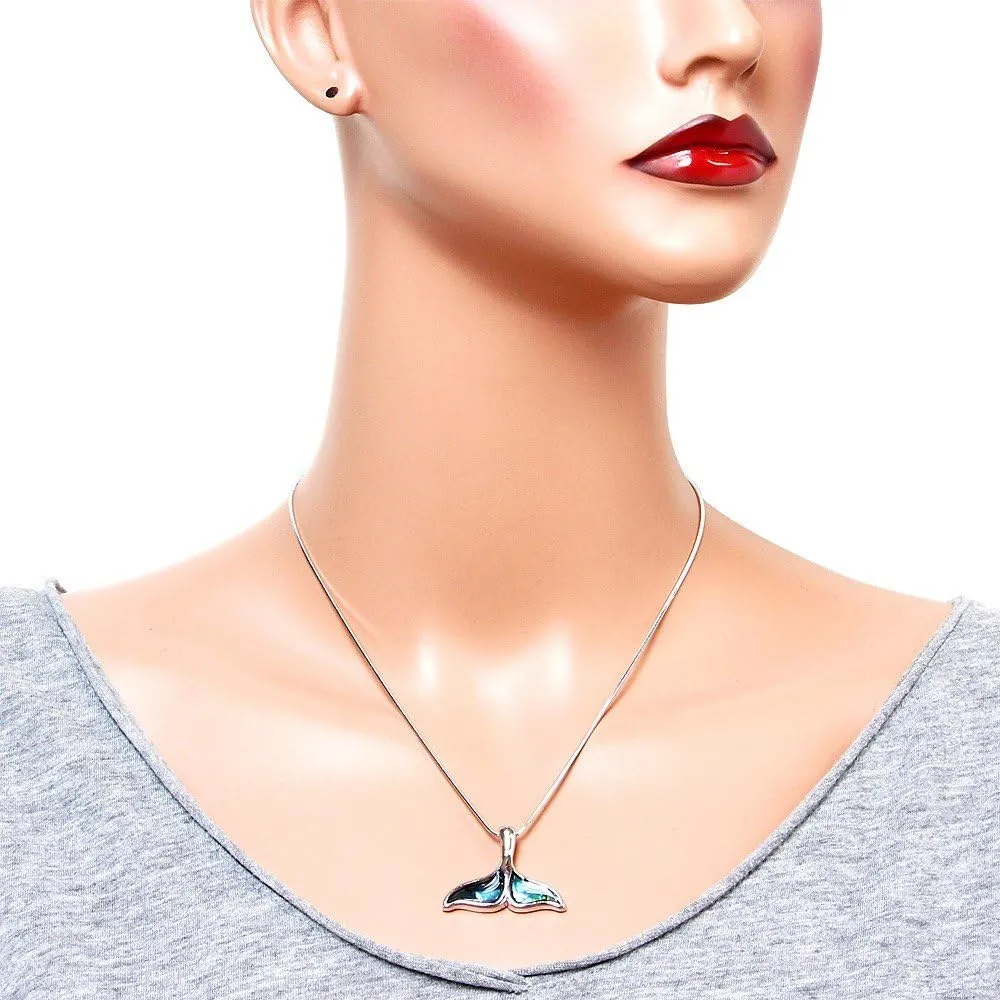 Falari Whale Tail Pendant Necklace Rhinestone Crystal Rhodium High Polished