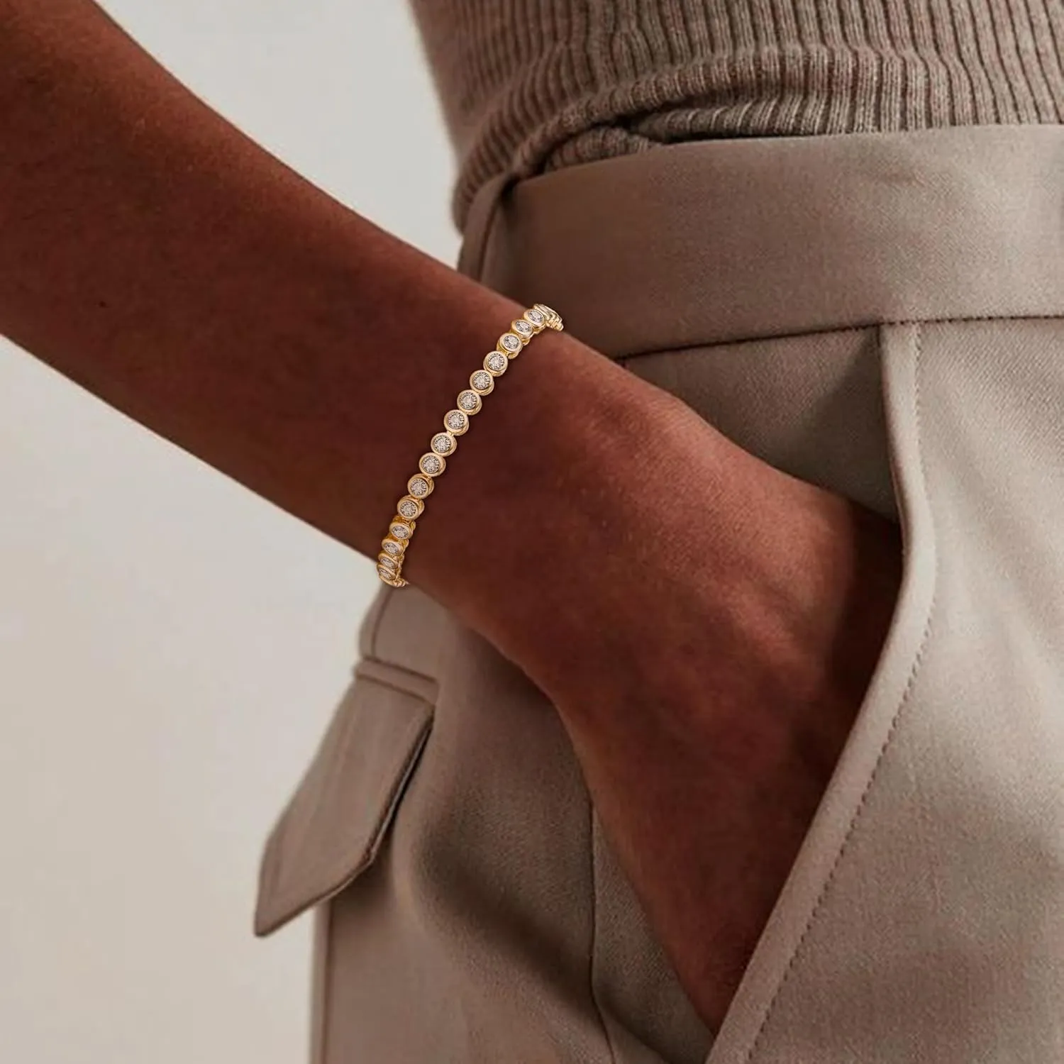 FANZE Classic Tennis Bracelets for Women 3-5MM Cubic Zircon 14K Gold Sliver Plated Bracelet Adjustable Slider Unique Jewelry Gift Size 6.5-7.5 Inch