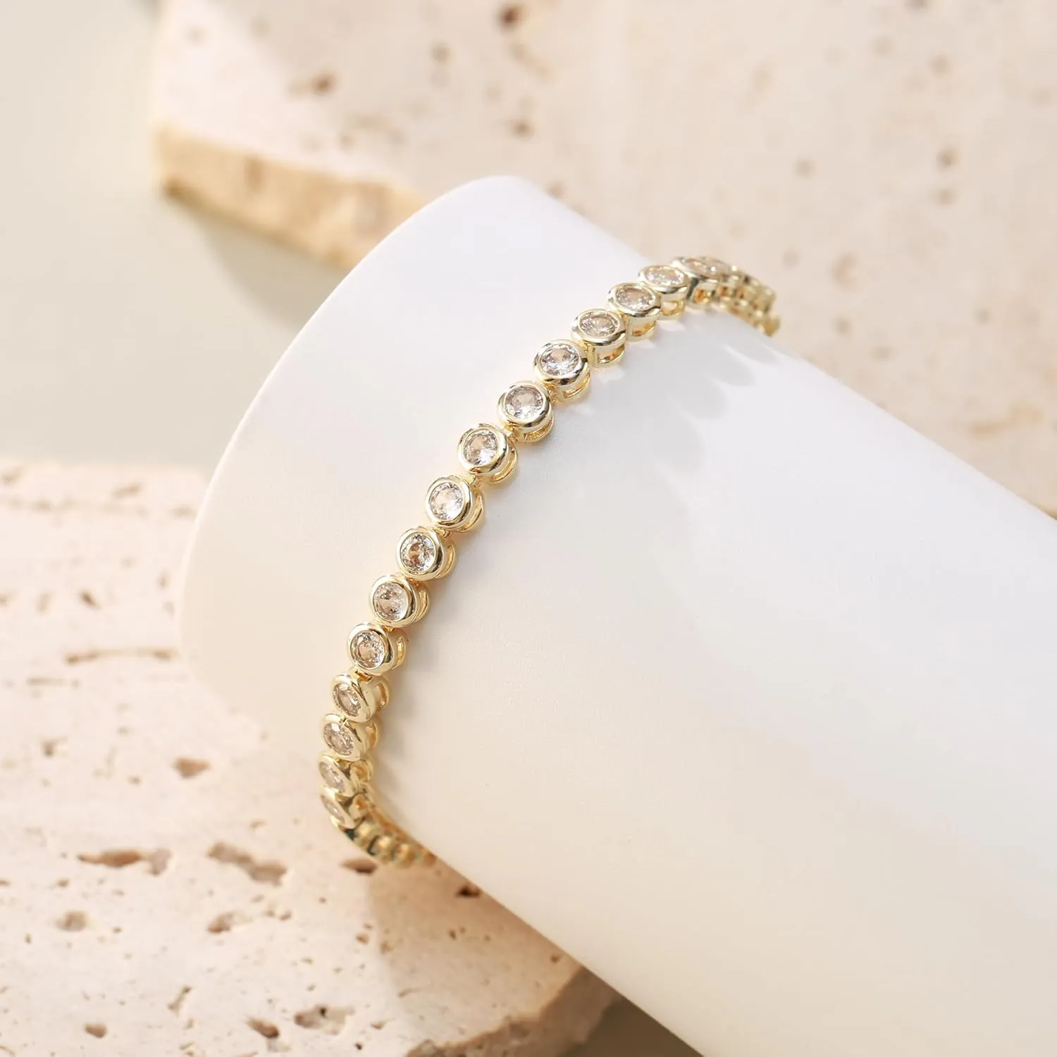FANZE Classic Tennis Bracelets for Women 3-5MM Cubic Zircon 14K Gold Sliver Plated Bracelet Adjustable Slider Unique Jewelry Gift Size 6.5-7.5 Inch