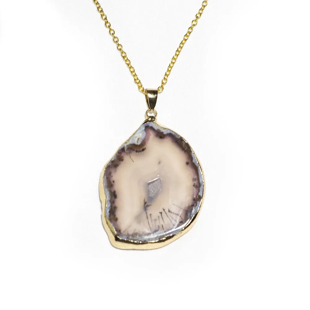 Fashion Irregular Magic Agate Piece Crystal Color Quartz Stone Natural Gold Pendant Necklace Jewelry Reiki Healing Gift