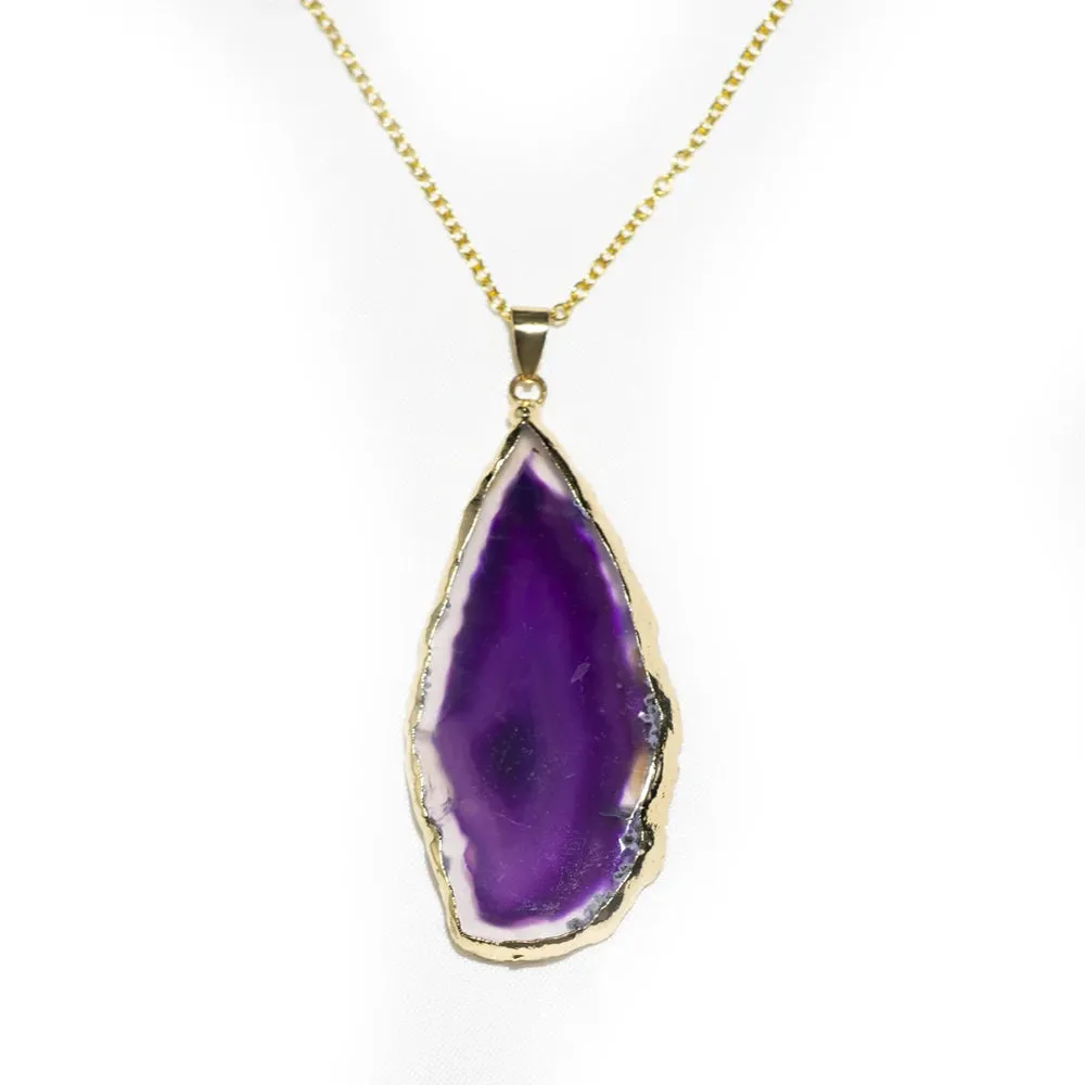 Fashion Irregular Magic Agate Piece Crystal Color Quartz Stone Natural Gold Pendant Necklace Jewelry Reiki Healing Gift