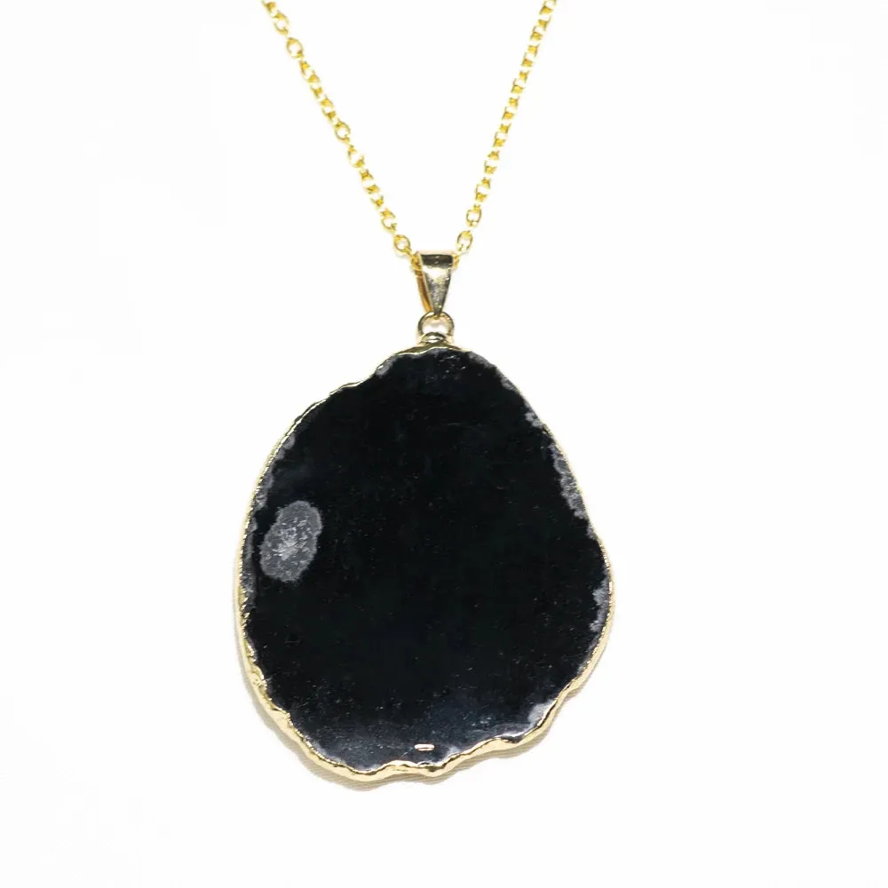 Fashion Irregular Magic Agate Piece Crystal Color Quartz Stone Natural Gold Pendant Necklace Jewelry Reiki Healing Gift