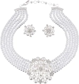 Fashionable and exaggerated multilayer Imitation pearl choker   earring jewelry set Bridal necklace Dress Accessories for Women's gifts