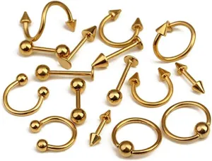 Fashionable Body Jewelry Set 16pcs Tongue Ring Gold Eyebrow Jewelry and Navel Piercing for Women