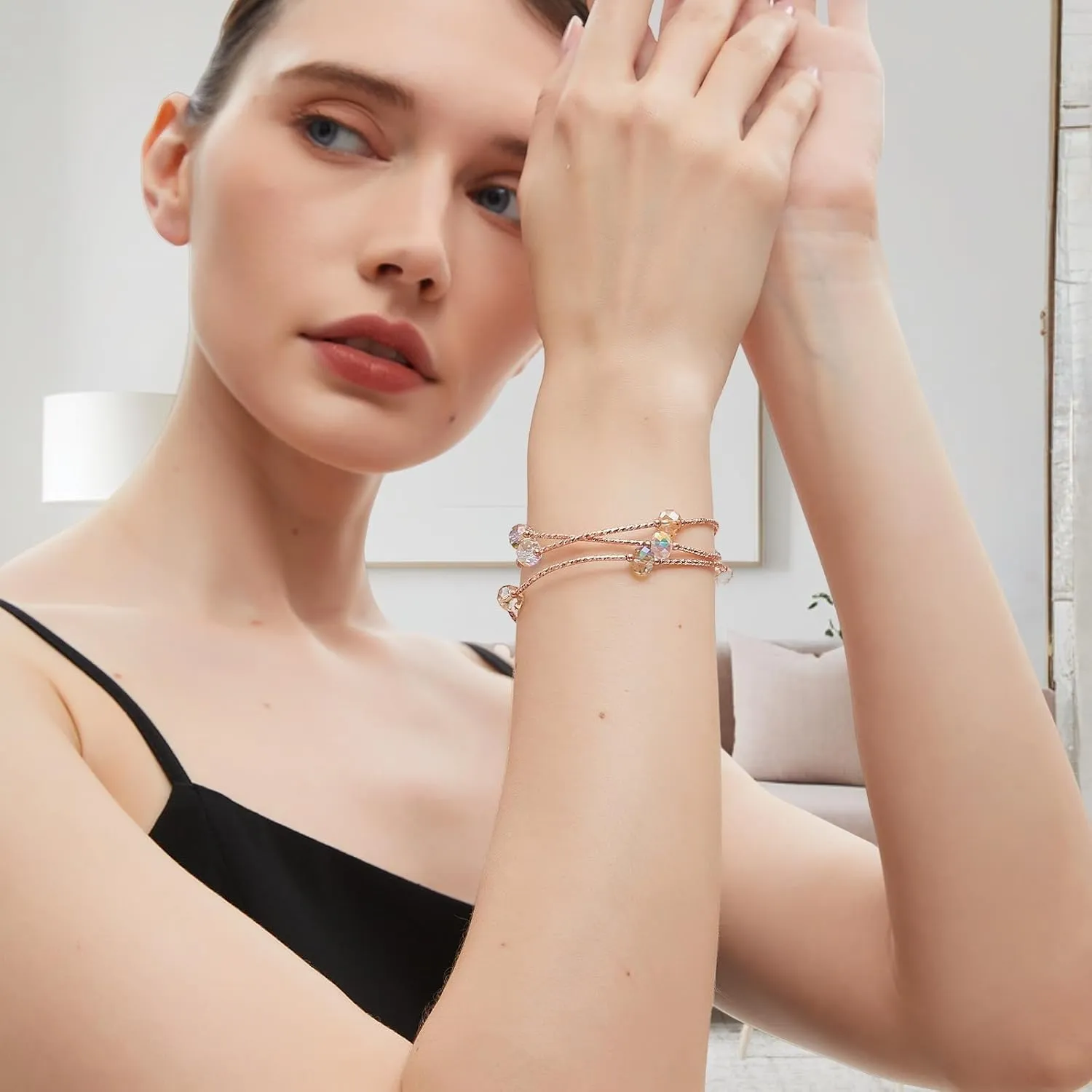 Fashionable high-end women's bracelet-multi-layer crystal bracelet necklace dual-purpose set, a birthday gift for girlfriend