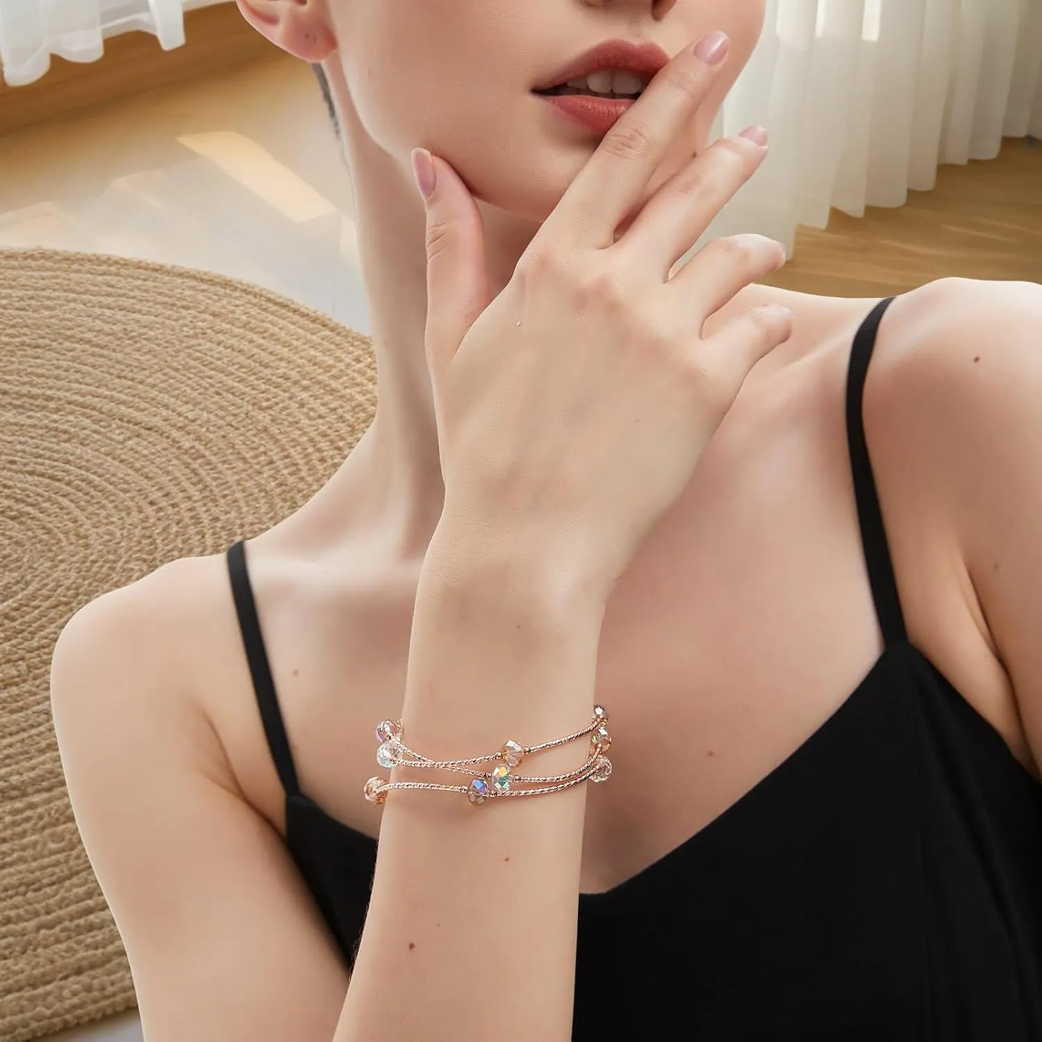 Fashionable high-end women's bracelet-multi-layer crystal bracelet necklace dual-purpose set, a birthday gift for girlfriend