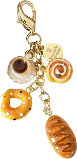 Fashionable Keychain Pendant Coffee Cup and Bread Coin Purse Charm Accessory Portable Resin Bag Decoration for Women