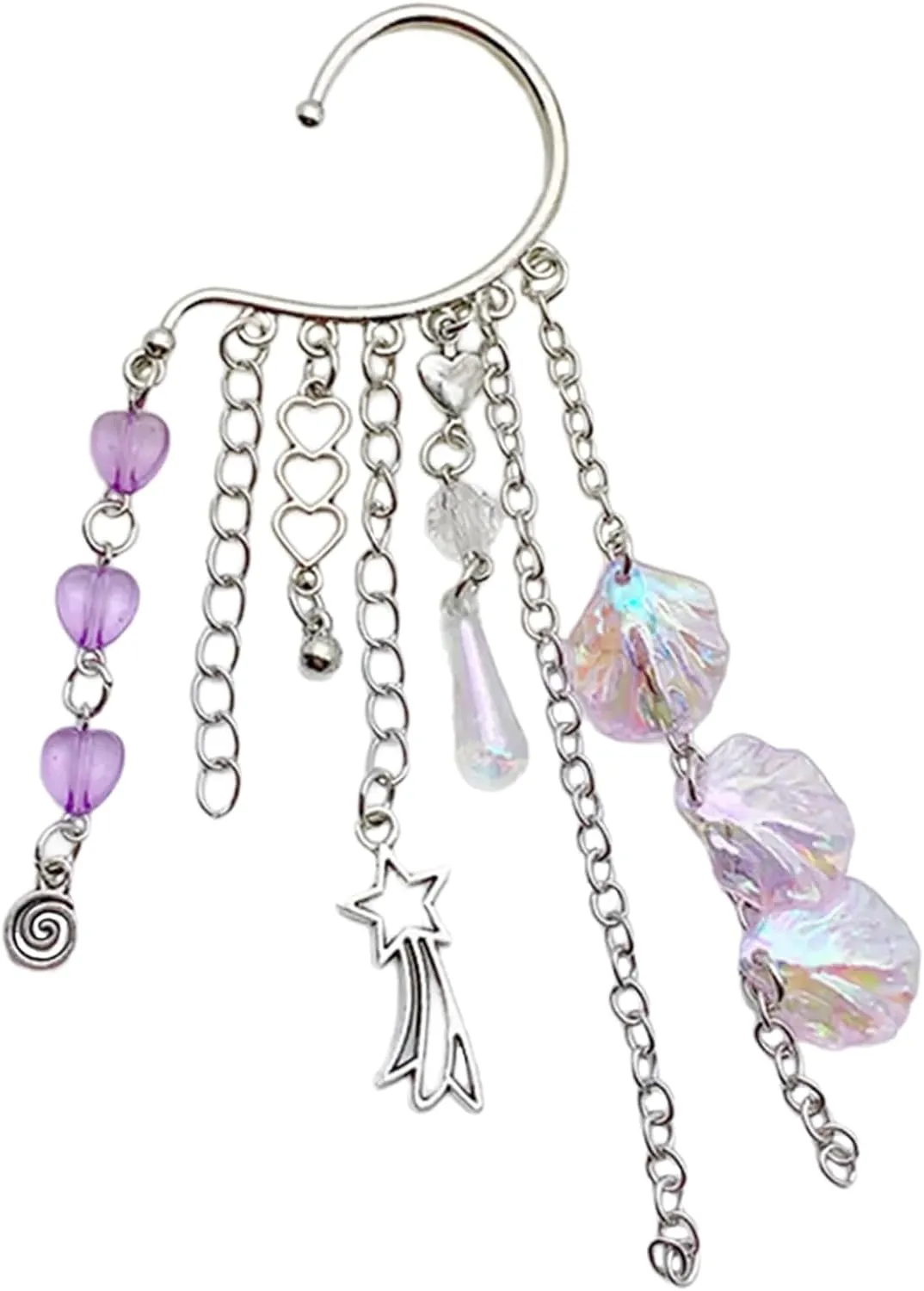 Fashionable Metal Ear Cuff with Chain Unique Ocean l Pendant Ear Dangle Stylish Beaded Fringes Ear Cuff Accessory