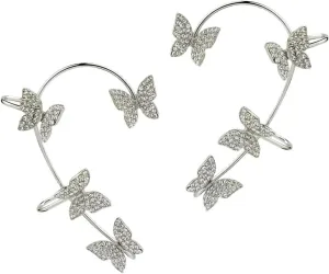 Fashionable Rhinestone Butterfly Ear Cuff Earrings for Women No Piercing Ear Clip Jewelry 1Pair Weddings and Special Occasions