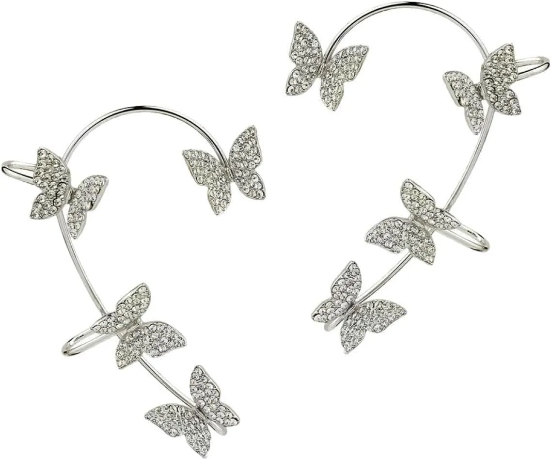 Fashionable Rhinestone Butterfly Ear Cuff Earrings for Women No Piercing Ear Clip Jewelry 1Pair Weddings and Special Occasions