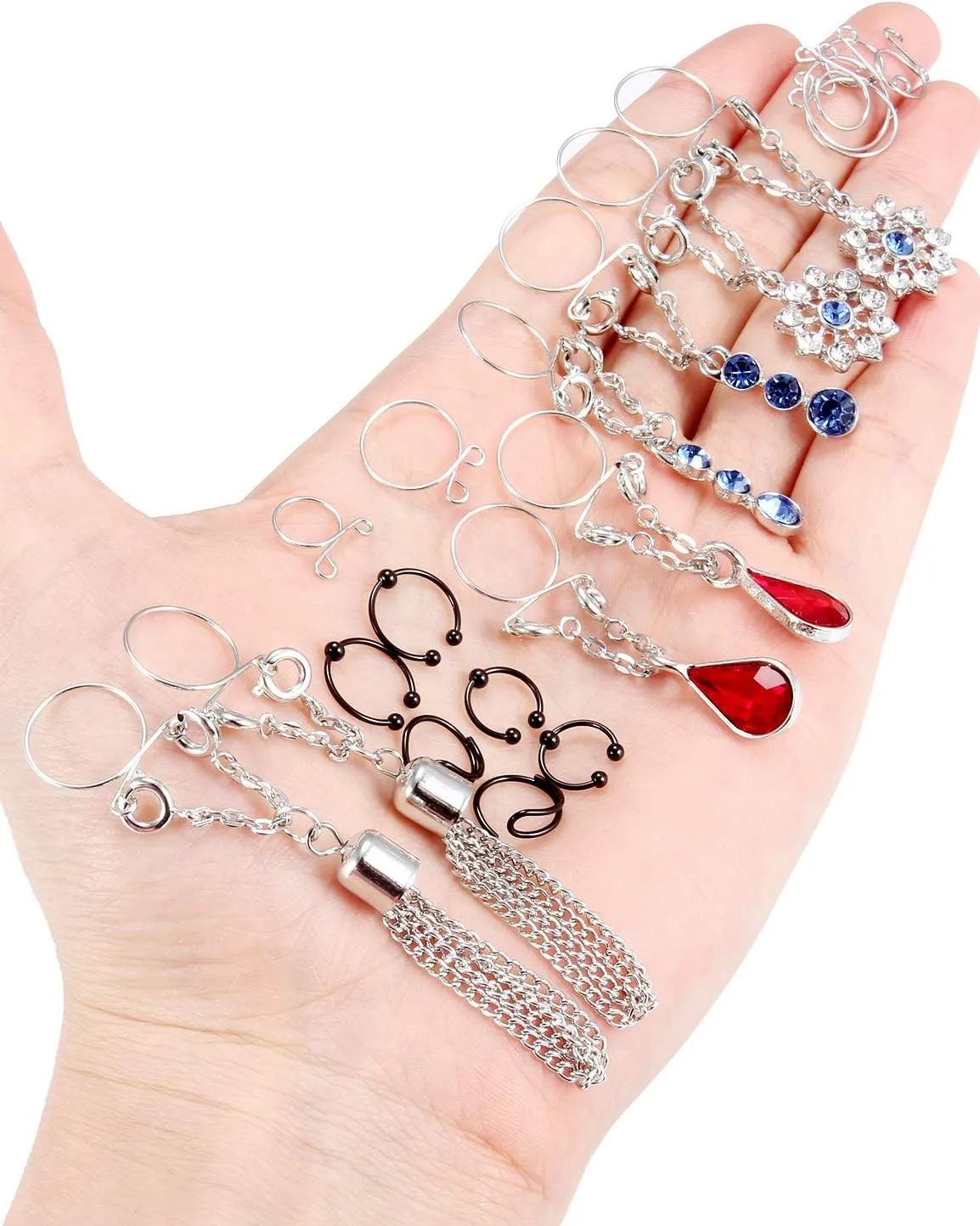 Faux Nipple Rings - Non-Piercing, 5pcs Set with Rings and Backings