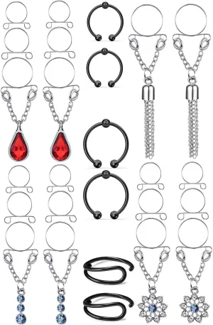 Faux Nipple Rings - Non-Piercing, 5pcs Set with Rings and Backings