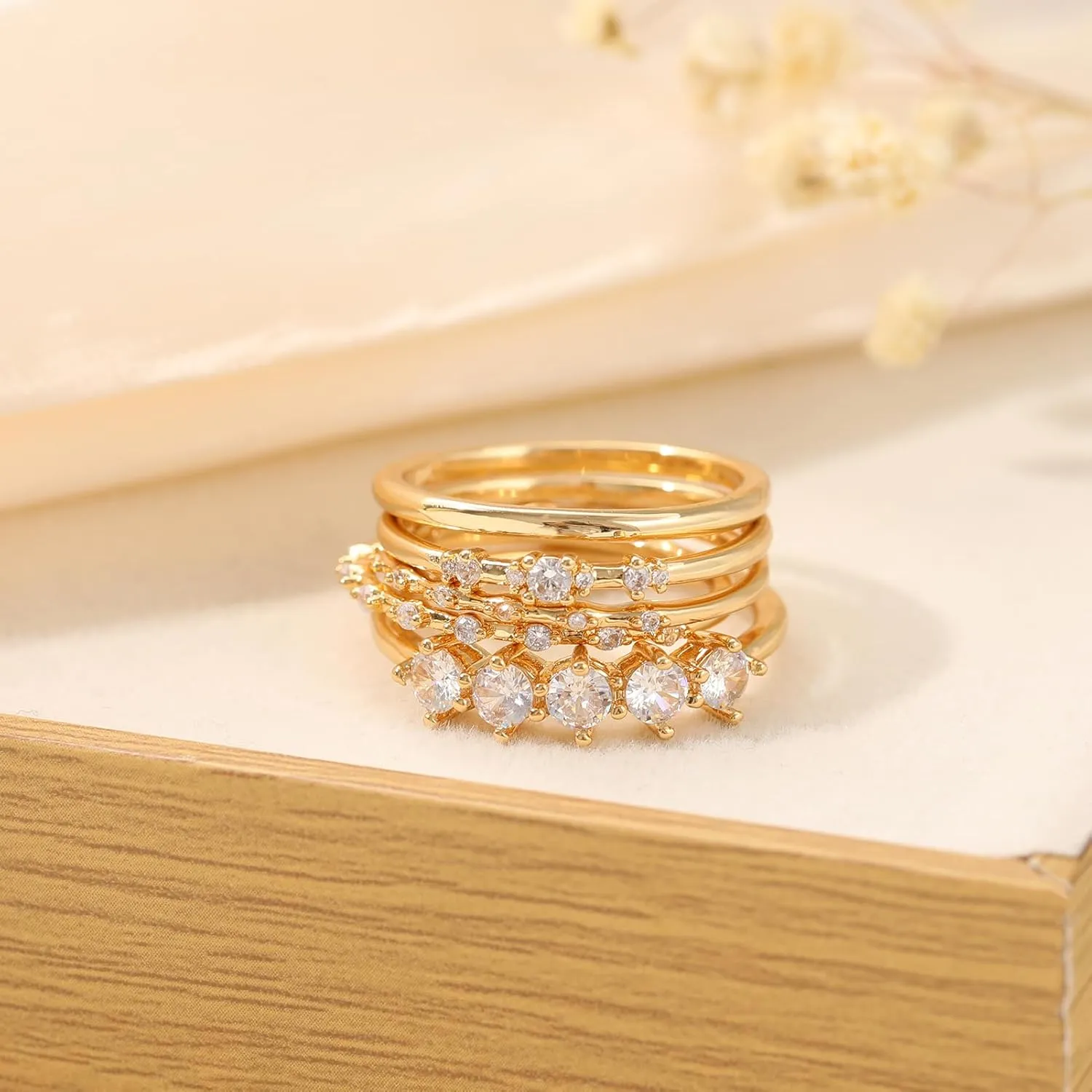 FAXHION Gold Rings for Women Non Tarnish, Dainty 14K Gold Plated Stacking Cubic Zirconia Thumb Rings, Statement Gold Knuckle Rings Set Size 5-10