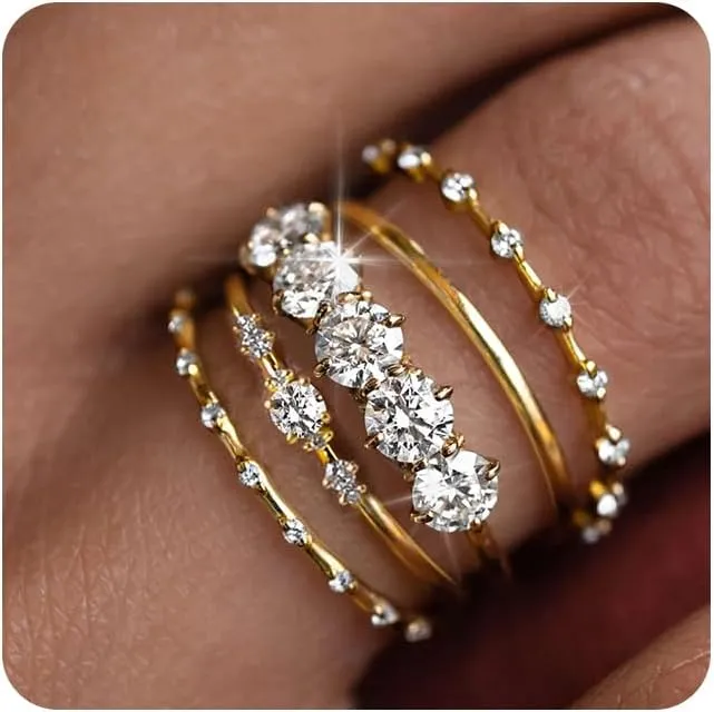 FAXHION Gold Rings for Women Non Tarnish, Dainty 14K Gold Plated Stacking Cubic Zirconia Thumb Rings, Statement Gold Knuckle Rings Set Size 5-10