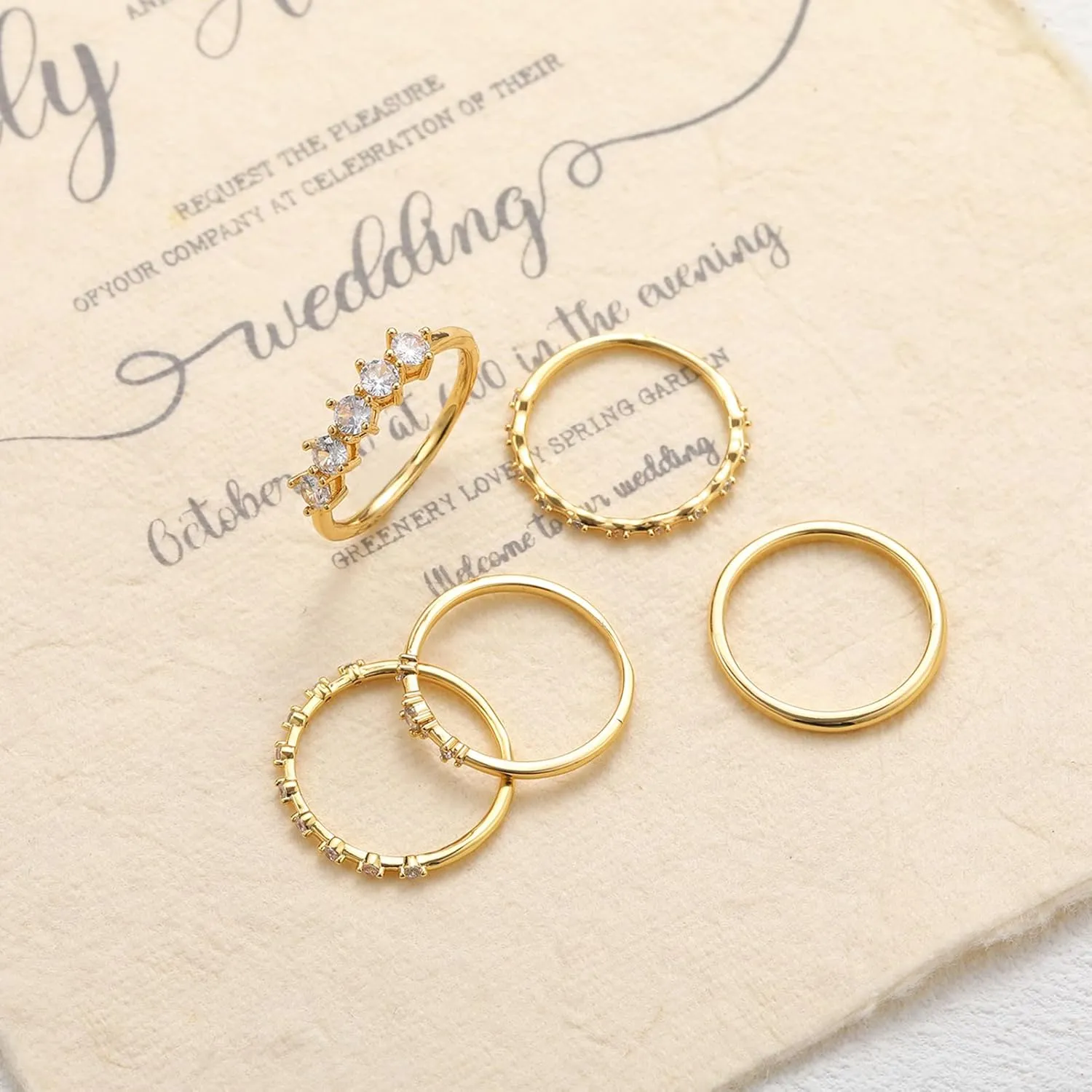 FAXHION Gold Rings for Women Non Tarnish, Dainty 14K Gold Plated Stacking Cubic Zirconia Thumb Rings, Statement Gold Knuckle Rings Set Size 5-10