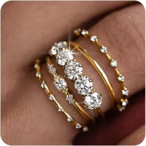FAXHION Gold Rings for Women Non Tarnish, Dainty 14K Gold Plated Stacking Cubic Zirconia Thumb Rings, Statement Gold Knuckle Rings Set Size 5-10