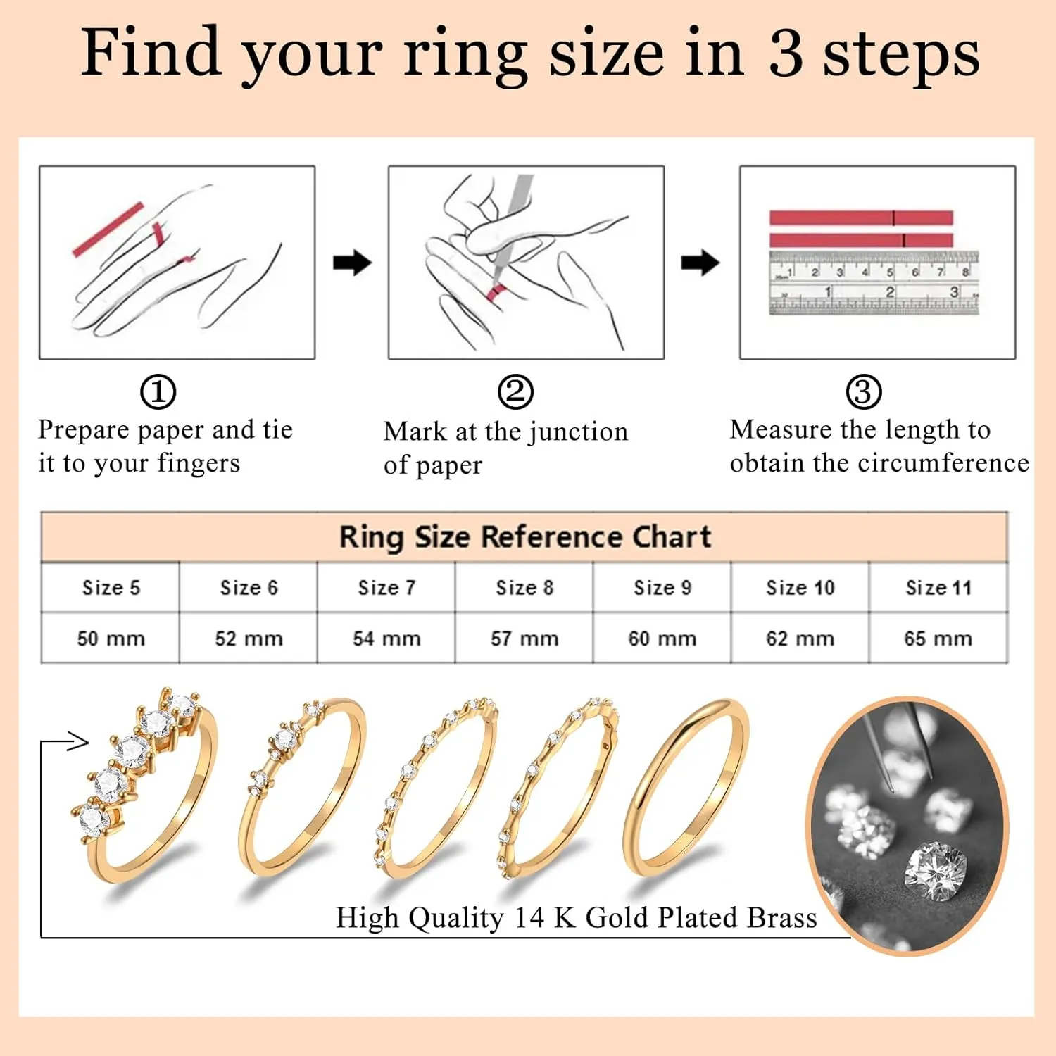 FAXHION Gold Rings for Women Non Tarnish, Dainty 14K Gold Plated Stacking Cubic Zirconia Thumb Rings, Statement Gold Knuckle Rings Set Size 5-10