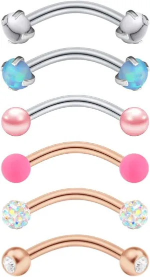 FECTAS 16G Surgical Steel Eyebrow Rings Piercing Daith Rook Earrings Helix Conch Belly Navel Piercing Jewelry Curved Barbell 8mm