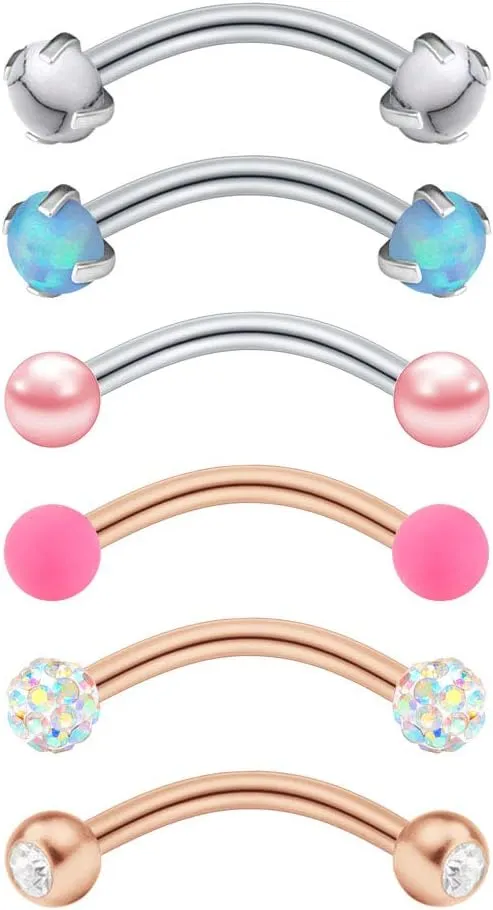 FECTAS 16G Surgical Steel Eyebrow Rings Piercing Daith Rook Earrings Helix Conch Belly Navel Piercing Jewelry Curved Barbell 8mm