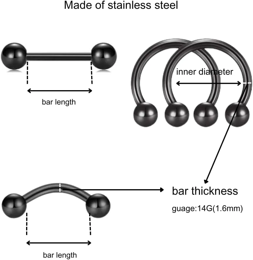 FECTAS Nipple Ring for Men Nose Bridge Jewelry 14g Tongue Rings Eyebrow Ring Nipple Piercing Mens Eyebrow Piercing Barbell