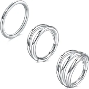 FECTAS Nose Rings Hoops, Stainless Steel Triple Double Hoop Nose Rings for Women 16G 18G 6/8/10mm Hinged Septum Clicker Cartilage Earrings for Helix/Rook/Tragus/Daith