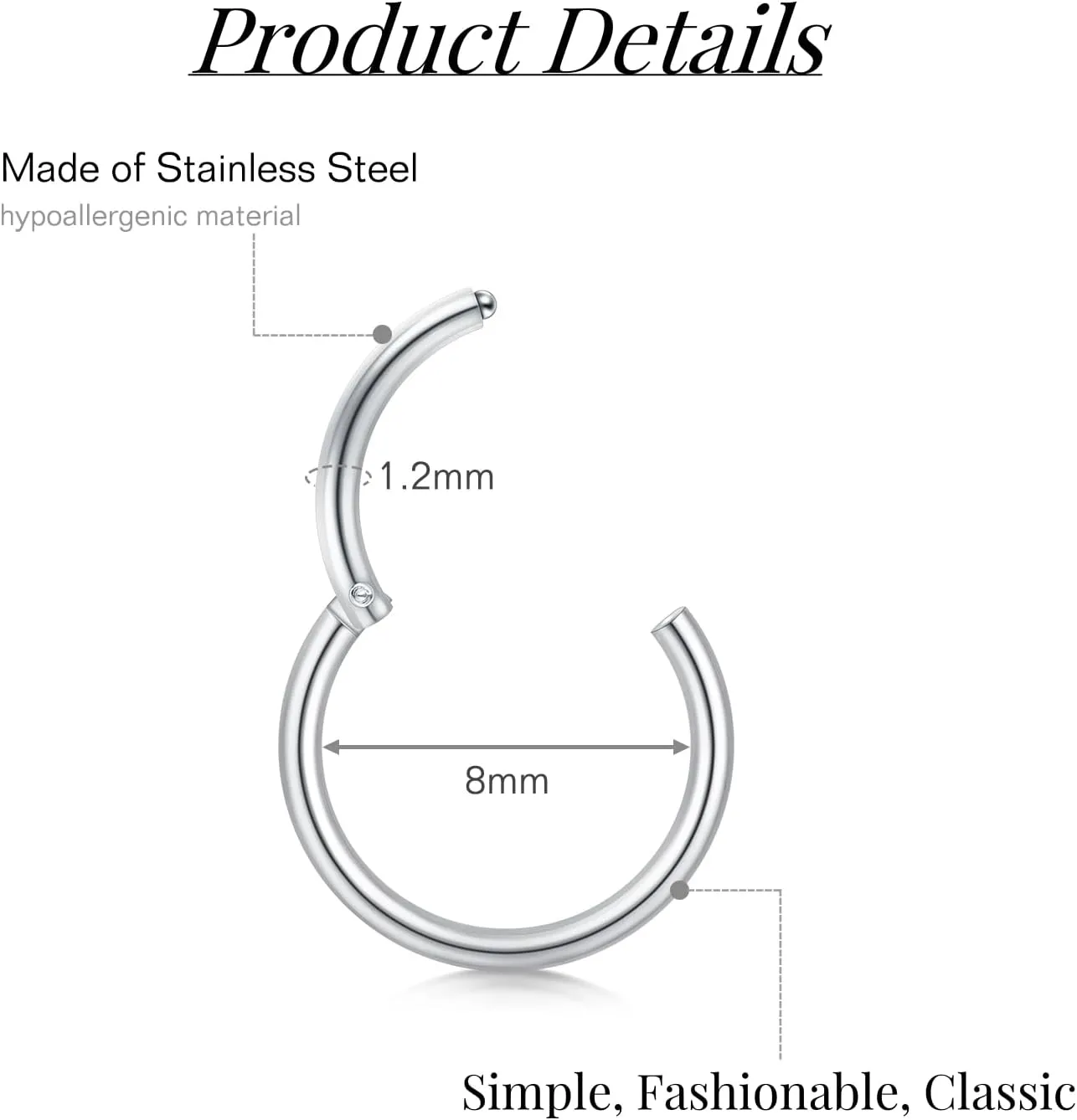 FECTAS Nose Rings Hoops, Stainless Steel Triple Double Hoop Nose Rings for Women 16G 18G 6/8/10mm Hinged Septum Clicker Cartilage Earrings for Helix/Rook/Tragus/Daith