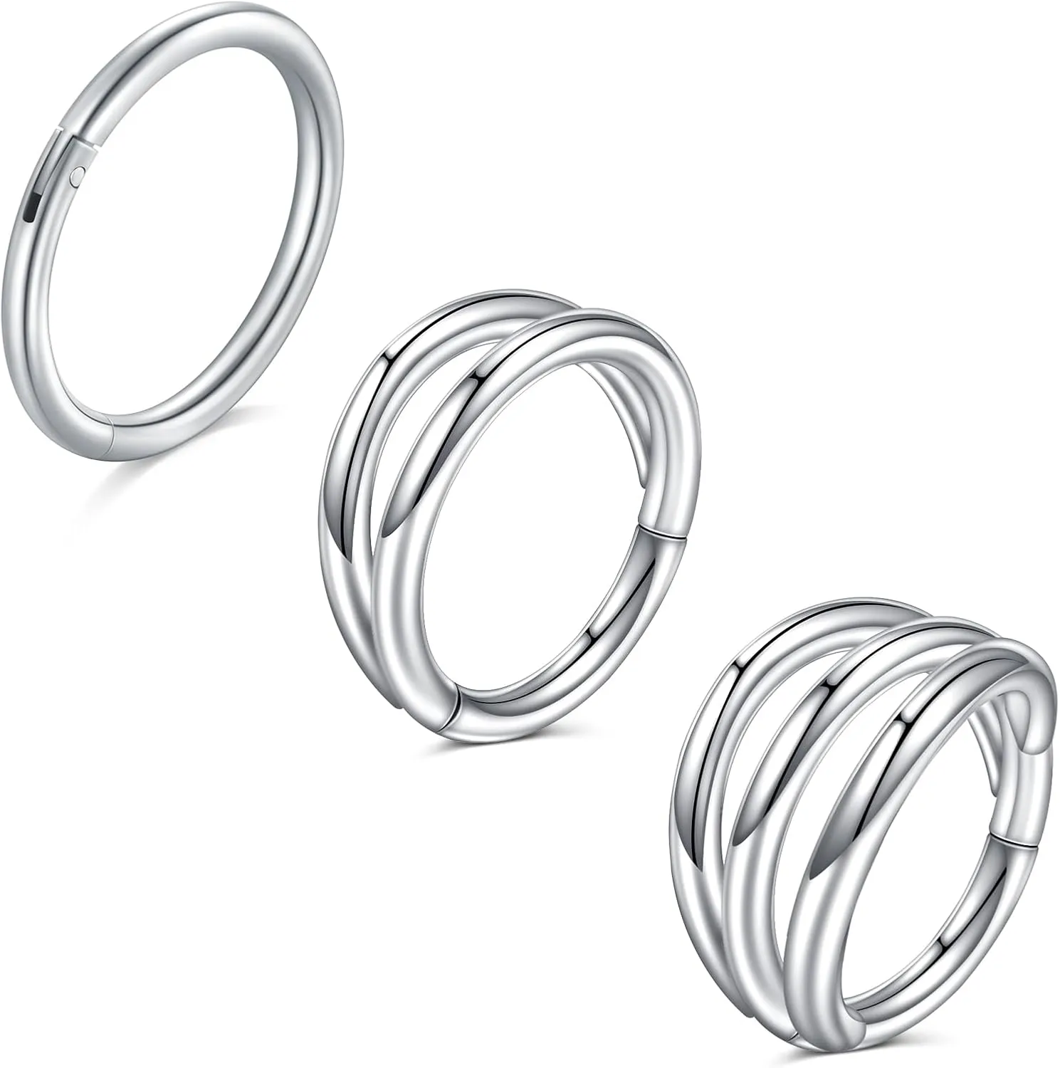 FECTAS Nose Rings Hoops, Stainless Steel Triple Double Hoop Nose Rings for Women 16G 18G 6/8/10mm Hinged Septum Clicker Cartilage Earrings for Helix/Rook/Tragus/Daith