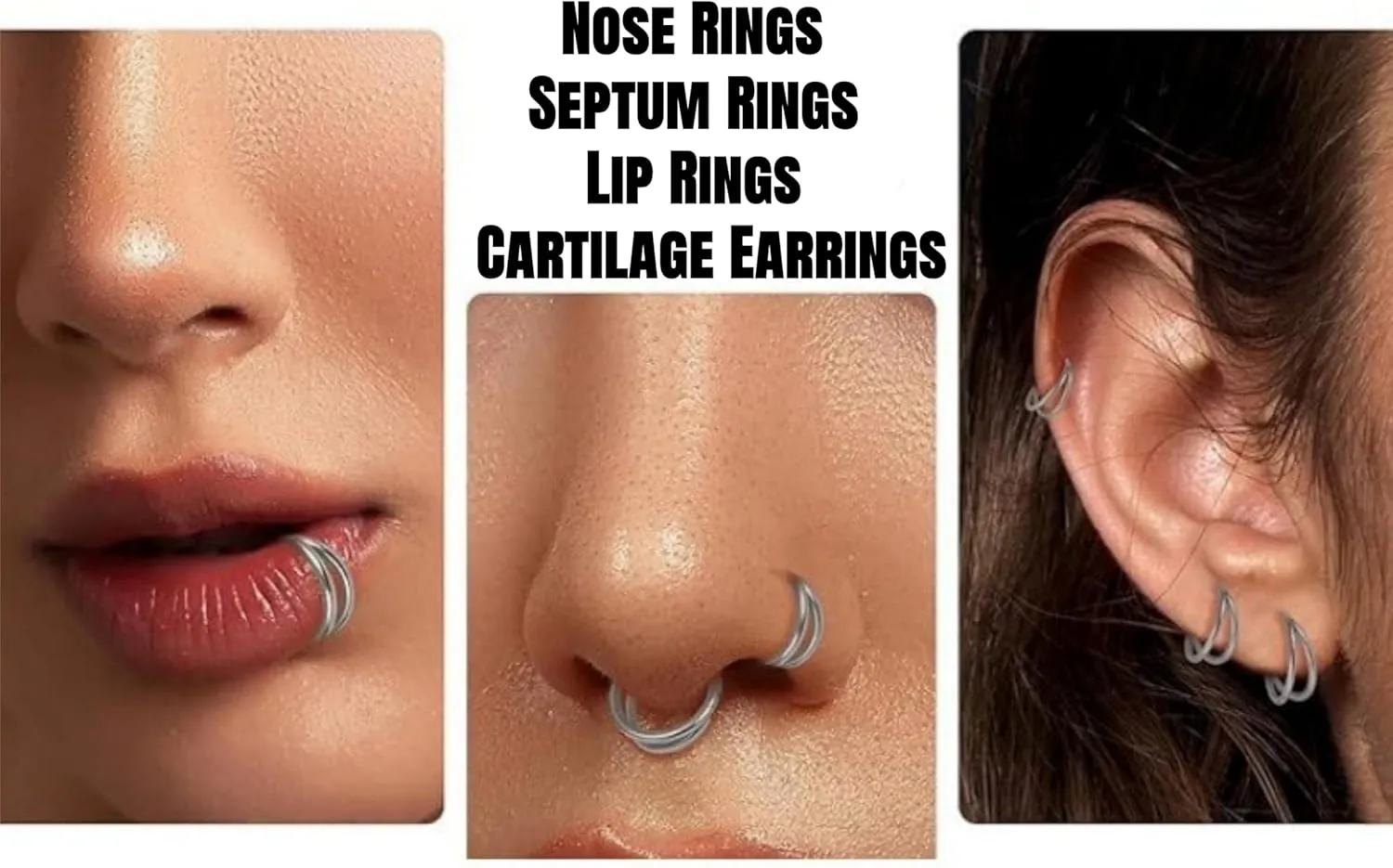 FECTAS Nose Rings Hoops, Stainless Steel Triple Double Hoop Nose Rings for Women 16G 18G 6/8/10mm Hinged Septum Clicker Cartilage Earrings for Helix/Rook/Tragus/Daith