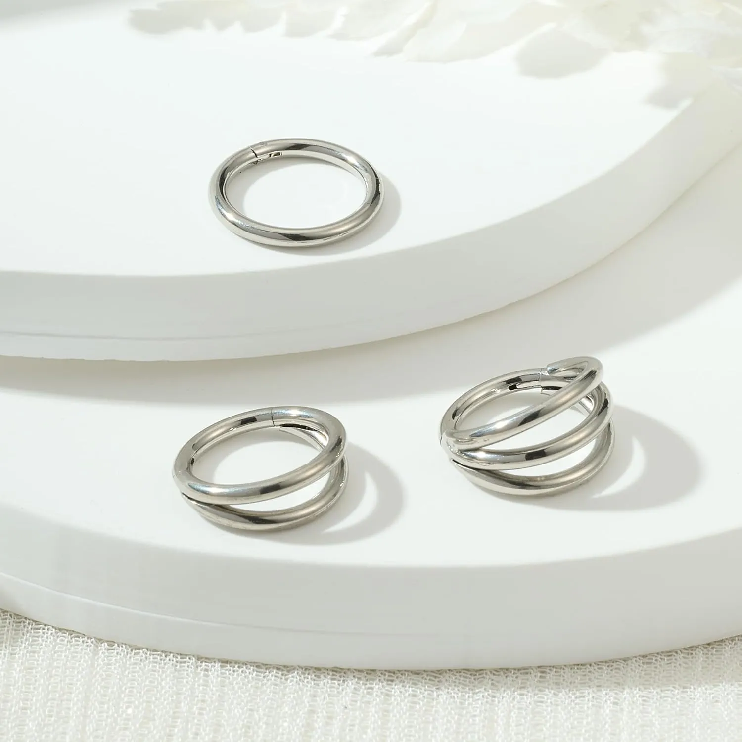 FECTAS Nose Rings Hoops, Stainless Steel Triple Double Hoop Nose Rings for Women 16G 18G 6/8/10mm Hinged Septum Clicker Cartilage Earrings for Helix/Rook/Tragus/Daith