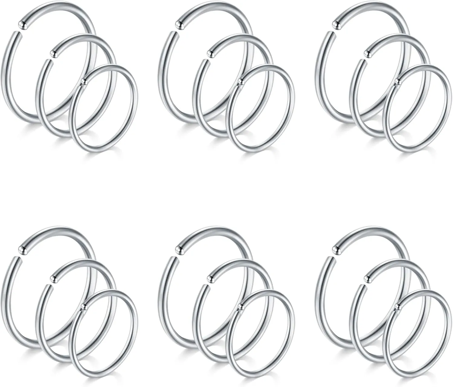 FECTAS Nose Rings Hoops Surgical Steel 20g Gauge 6mm 8mm 10mm 12mm Earrings Piercing Hoops Jewelry for Men Women