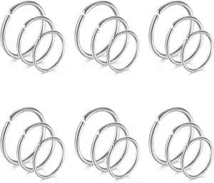 FECTAS Nose Rings Hoops Surgical Steel 20g Gauge 6mm 8mm 10mm 12mm Earrings Piercing Hoops Jewelry for Men Women
