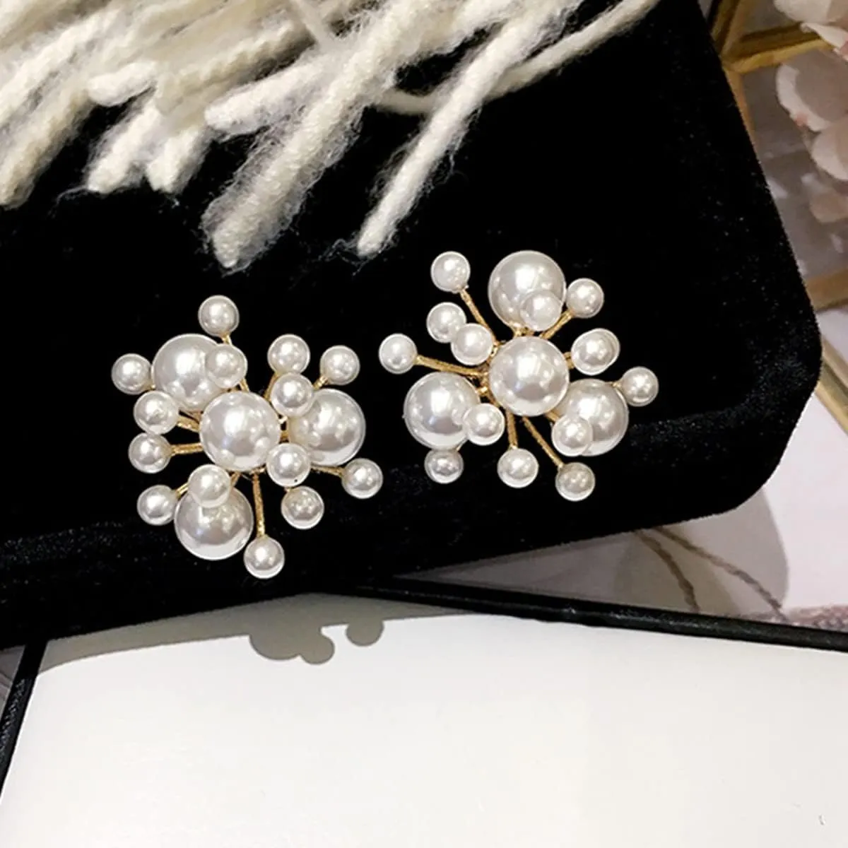Fire Flower Pearl Earrings Cluster Pearl Drop Dangle Earrings Fashion Pearl Eardrop for Women Girl Elegant Jewelry