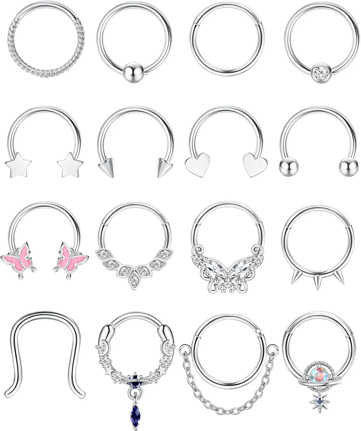 Florideco Gold Septum Rings 16g Surgical Steel Cute Nose Rings Butterfly Small Daith Piercing Jewelry Septum Clicker 10mm