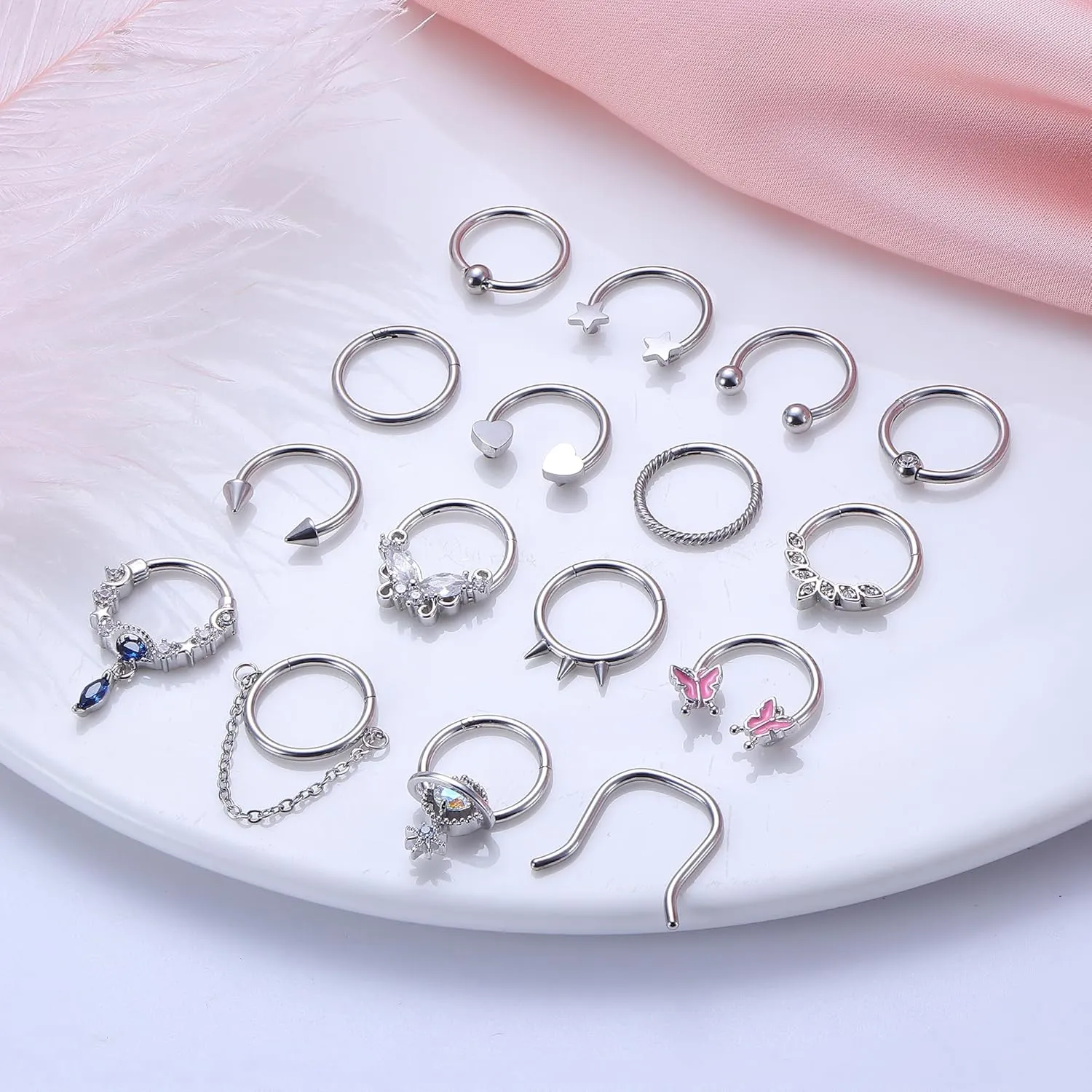 Florideco Gold Septum Rings 16g Surgical Steel Cute Nose Rings Butterfly Small Daith Piercing Jewelry Septum Clicker 10mm