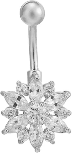 Flower Belly Button Rings, Belly Button Rings Stainless Steel Navel Rings Belly Button Nails Flower Cubic Zirconia