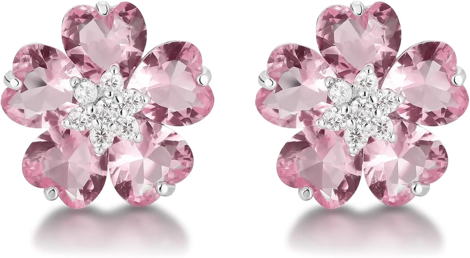 Flower Earrings for Women CZ Sparkly Stud Earrings Cubic Zirconia Elegant 925 Silver Post Cherry blossom