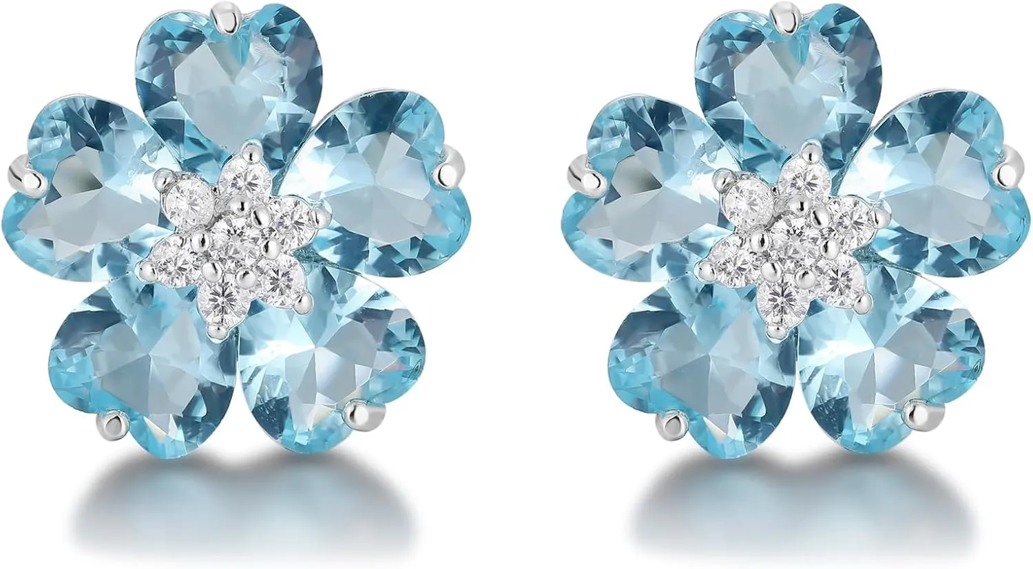 Flower Earrings for Women CZ Sparkly Stud Earrings Cubic Zirconia Elegant 925 Silver Post Cherry blossom