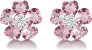Flower Earrings for Women CZ Sparkly Stud Earrings Cubic Zirconia Elegant 925 Silver Post Cherry blossom