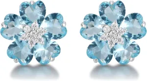 Flower Earrings for Women CZ Sparkly Stud Earrings Cubic Zirconia Elegant 925 Silver Post Cherry blossom